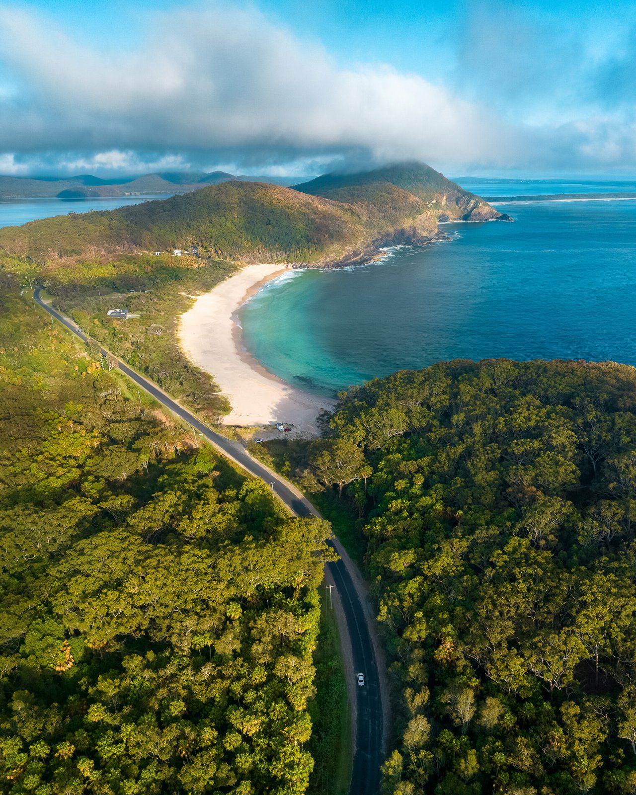 Elizabeth Beach from above, a sheltered cove between two headlands