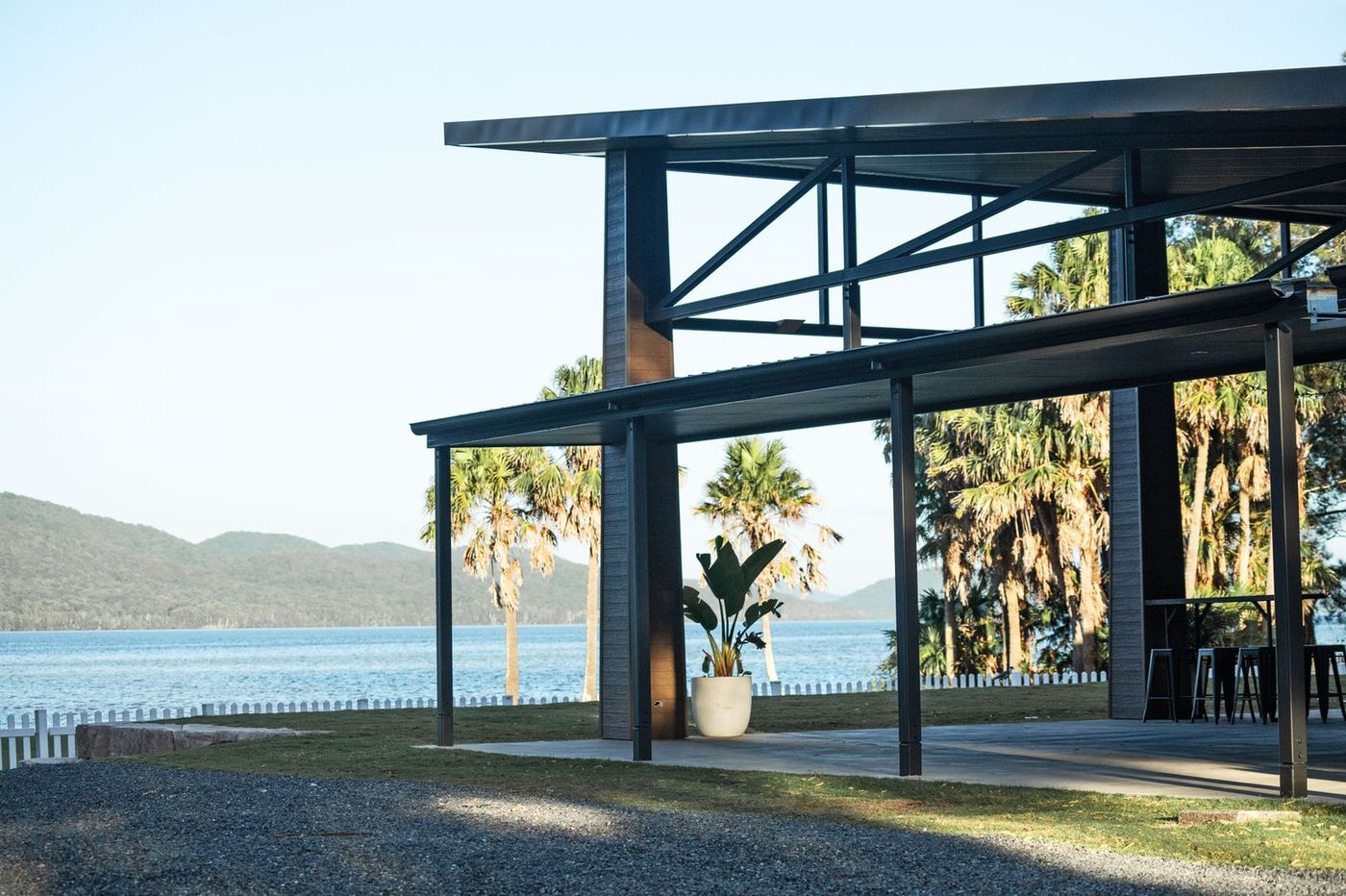 The Palms Pavilion, an open-sided function room looking over Wallis Lake