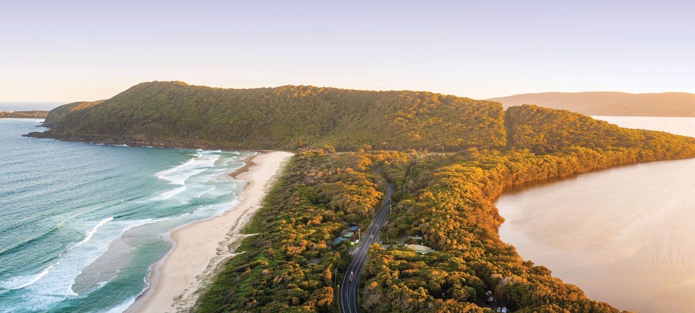 Seven Mile Beach and Cape Hawke from the air