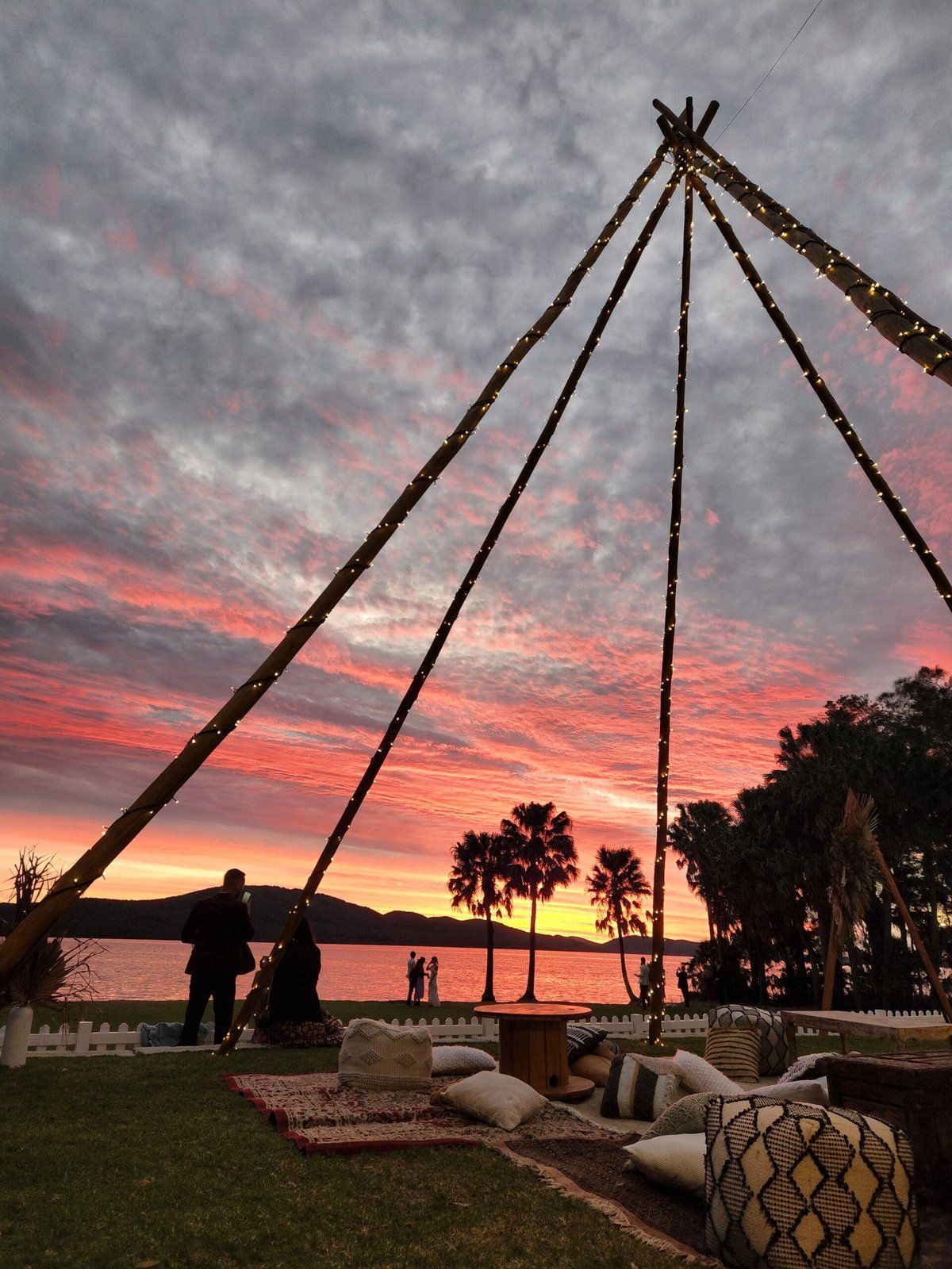 Glamping tent at sunset